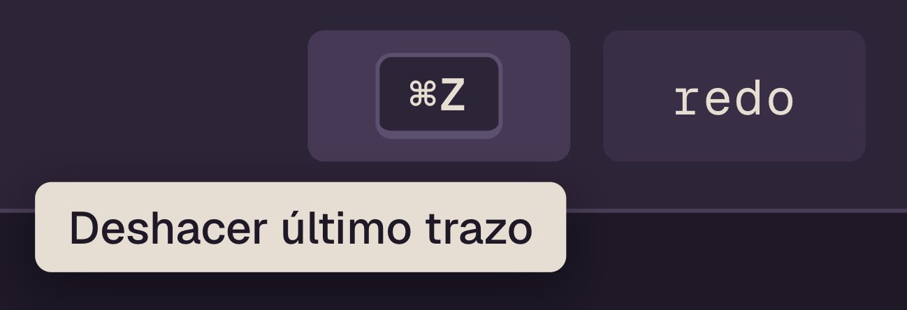 Botón undo en hover mostrando keycap ⌘Z y tooltip Deshacer último trazo