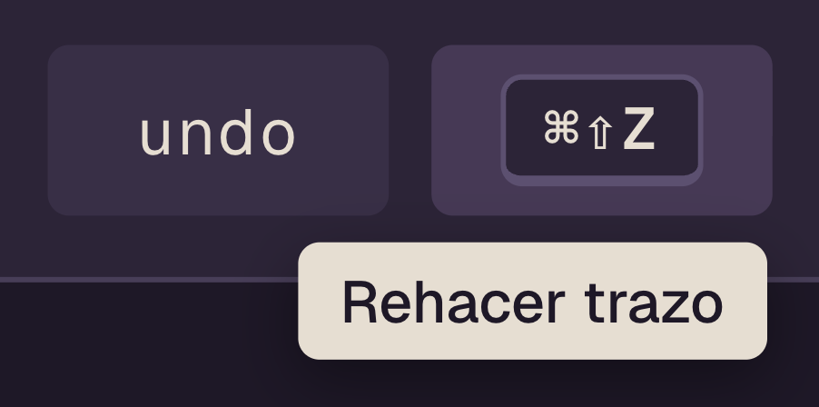 Botón redo en hover mostrando keycap ⌘⇧Z y tooltip Rehacer trazo