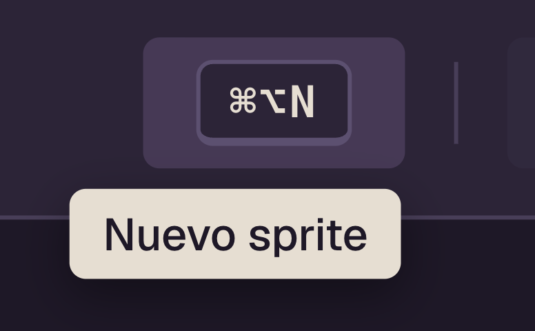 Botón new en hover mostrando keycap ⌘⌥N y tooltip Nuevo sprite